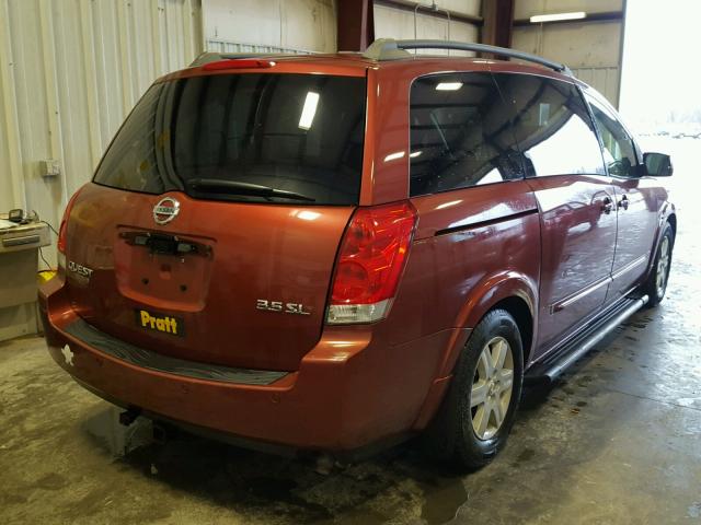 5N1BV28U94N328728 - 2004 NISSAN QUEST S ORANGE photo 4