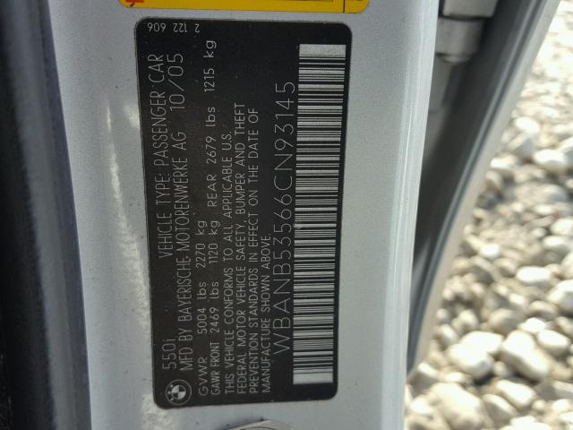 WBANB53566CN93145 - 2006 BMW 550 I SILVER photo 10