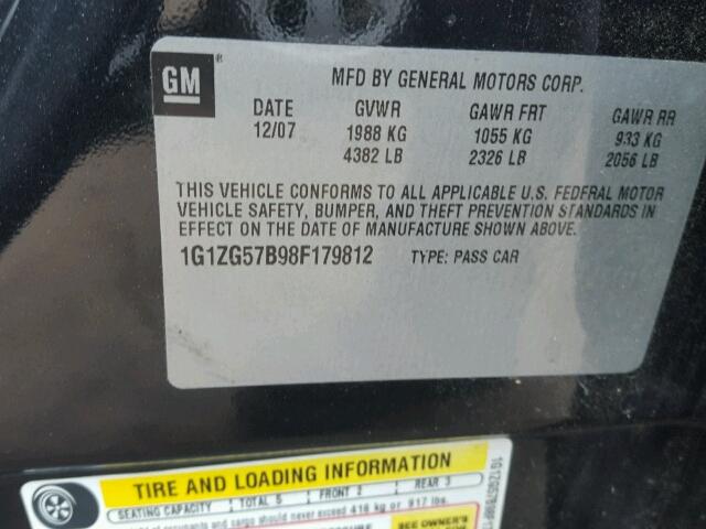 1G1ZG57B98F179812 - 2008 CHEVROLET MALIBU LS 黑色 照片 10