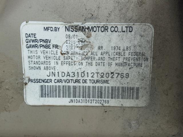 JN1DA31D12T202769 - 2002 NISSAN MAXIMA GLE GOLD photo 10