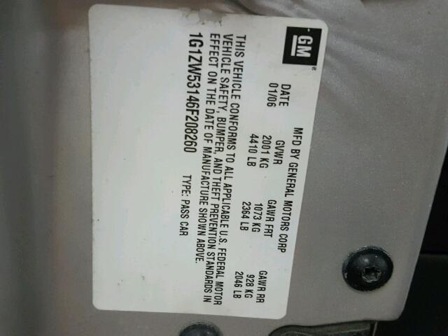 1G1ZW53146F208260 - 2006 CHEVROLET MALIBU SS ვერცხლისფერი ფოტო 10