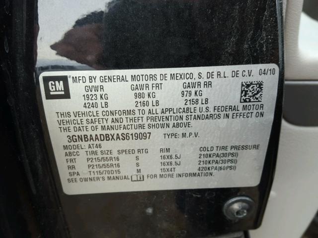 3GNBAADBXAS619097 - 2010 CHEVROLET HHR LS BLACK photo 10