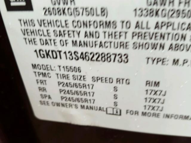 1GKDT13S462288733 - 2006 GMC ENVOY MAROON photo 10