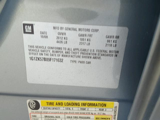 1G1ZK57B09F171632 - 2009 CHEVROLET MALIBU LTZ 灰色 照片 10