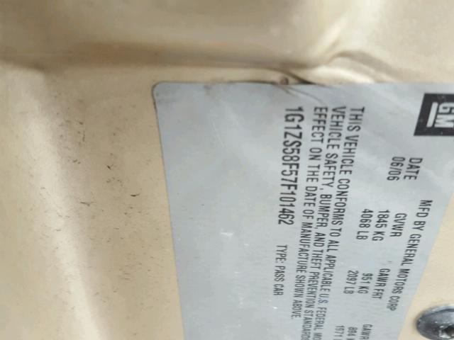 1G1ZS58F57F101462 - 2007 CHEVROLET MALIBU LS ოქროსფერი ფოტო 10