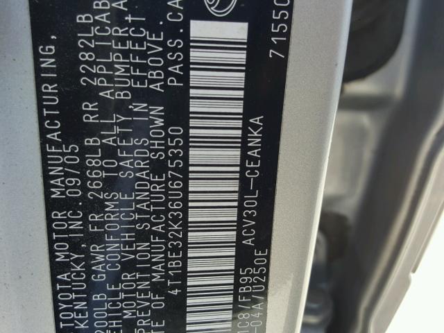 4T1BE32K36U675350 - 2006 TOYOTA CAMRY LE SILVER photo 10