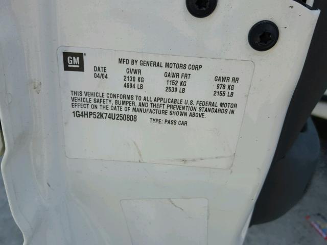 1G4HP52K74U250808 - 2004 BUICK LESABRE CU WHITE photo 10