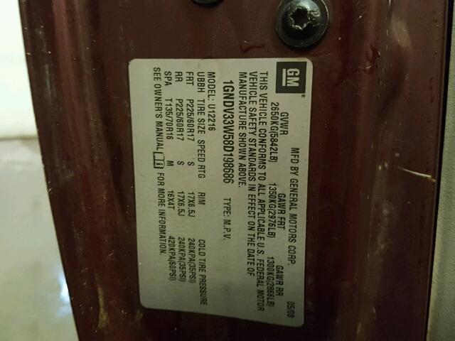 1GNDV33W58D198686 - 2008 CHEVROLET UPLANDER L 栗色 照片 10