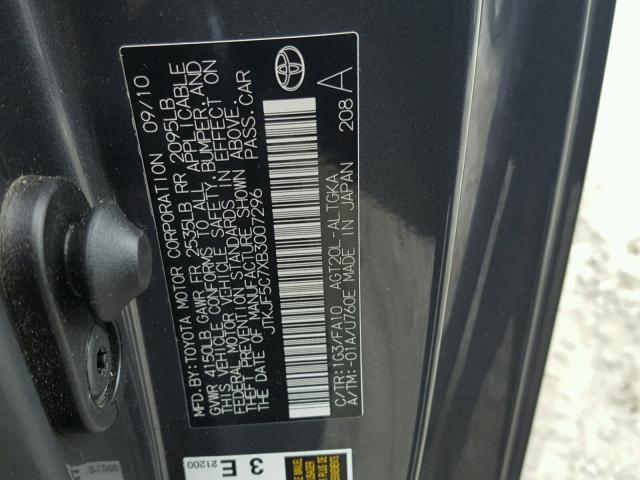 JTKJF5C7XB3007296 - 2011 TOYOTA SCION TC 灰色 照片 10