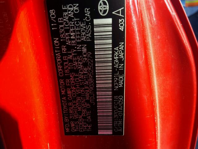 JTDJT903895252279 - 2009 TOYOTA YARIS RED photo 10