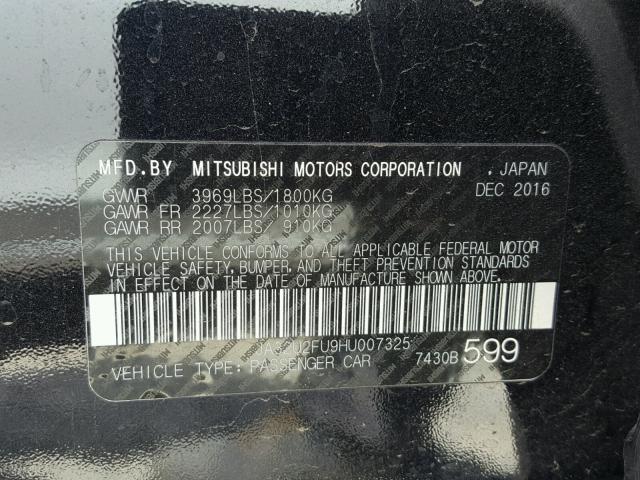 JA32U2FU9HU007325 - 2017 MITSUBISHI LANCER ES BLACK photo 10