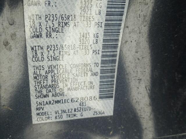 5N1AR2MM1EC628086 - 2014 NISSAN PATHFINDER GRAY photo 10