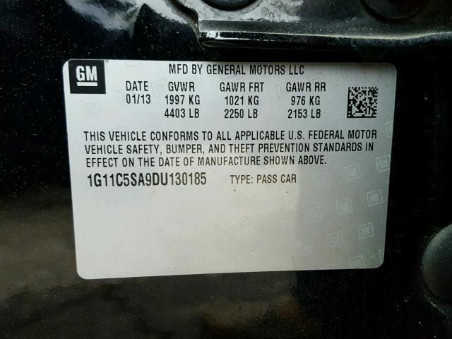 1G11C5SA9DU130185 - 2013 CHEVROLET MALIBU 1LT 黑色 照片 10