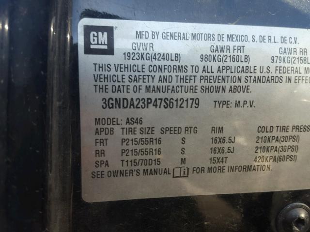 3GNDA23P47S612179 - 2007 CHEVROLET HHR LT BLACK photo 10