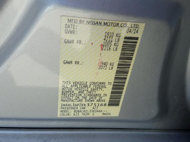 1N4AL3AP2EN375168 - 2014 NISSAN ALTIMA 2.5 SILVER photo 10