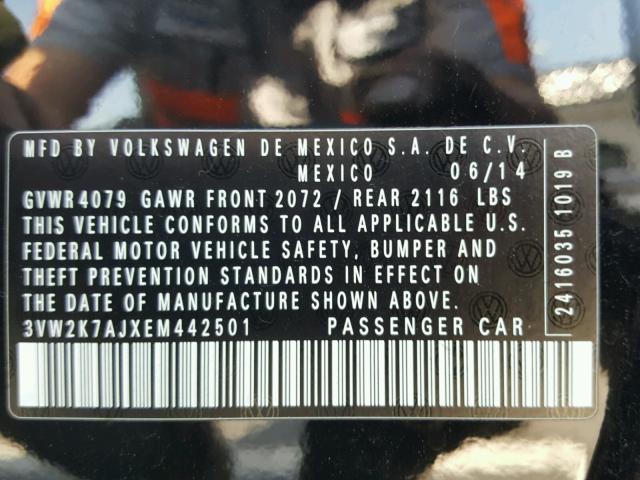 3VW2K7AJXEM442501 - 2014 VOLKSWAGEN JETTA BASE 黑色 照片 10