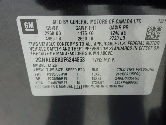 2GNALBEK9F6244853 - 2015 CHEVROLET EQUINOX LT BLACK photo 10