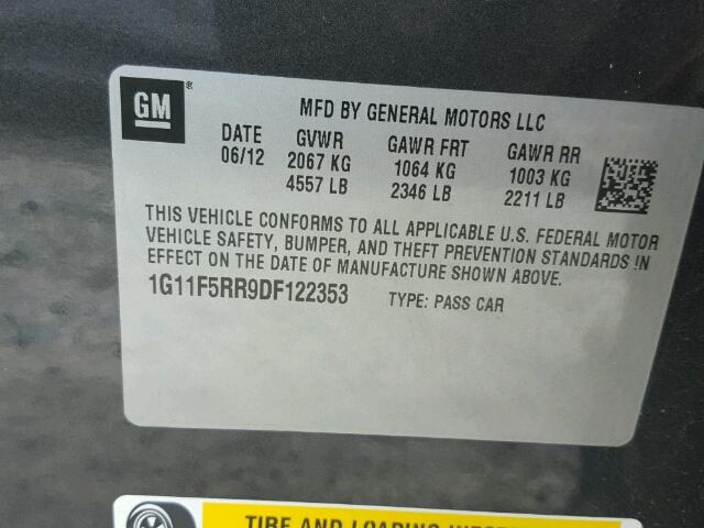 1G11F5RR9DF122353 - 2013 CHEVROLET MALIBU 2LT CHARCOAL photo 10