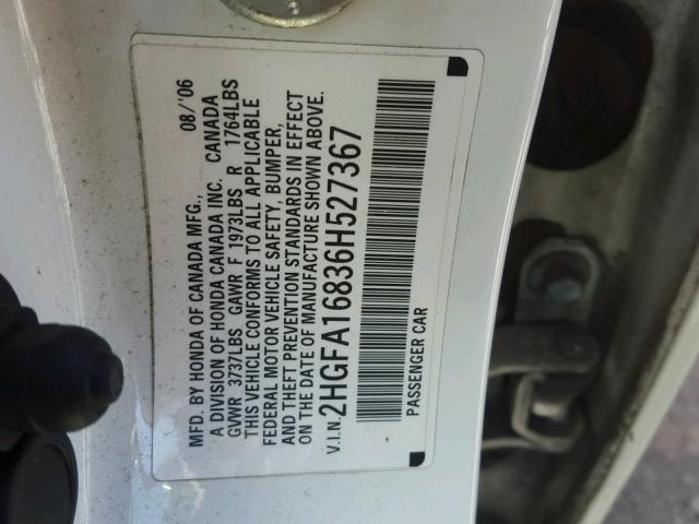 2HGFA16836H527367 - 2006 HONDA CIVIC EX WHITE photo 10