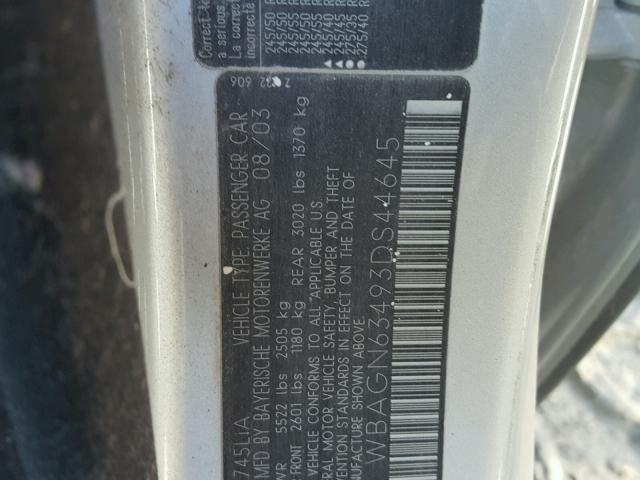 WBAGN63493DS44645 - 2003 BMW 745 LI SILVER photo 10