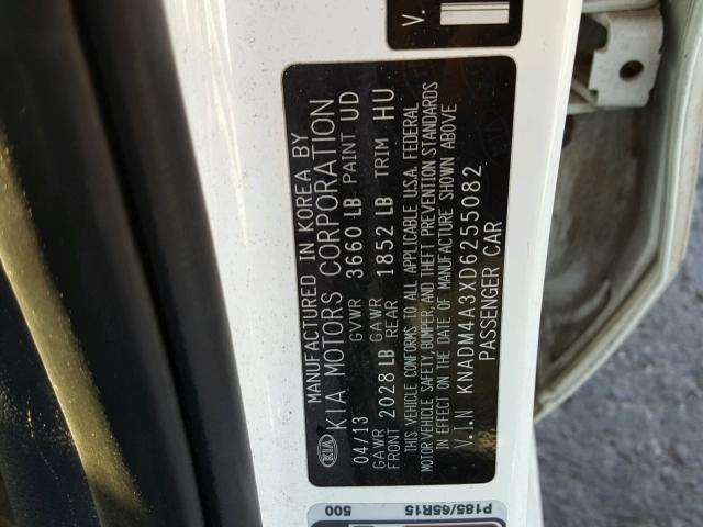 KNADM4A3XD6255082 - 2013 KIA RIO LX Սպիտակ լուսանկար 10