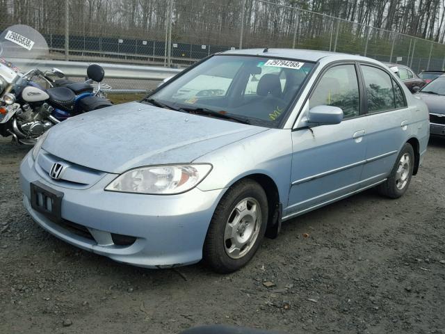 JHMES96685S001424 - 2005 HONDA CIVIC HYBR BLUE photo 2