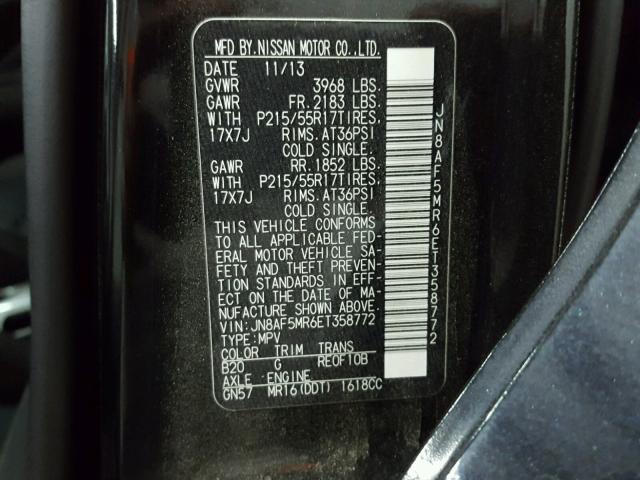 JN8AF5MR6ET358772 - 2014 NISSAN JUKE S BLACK photo 10