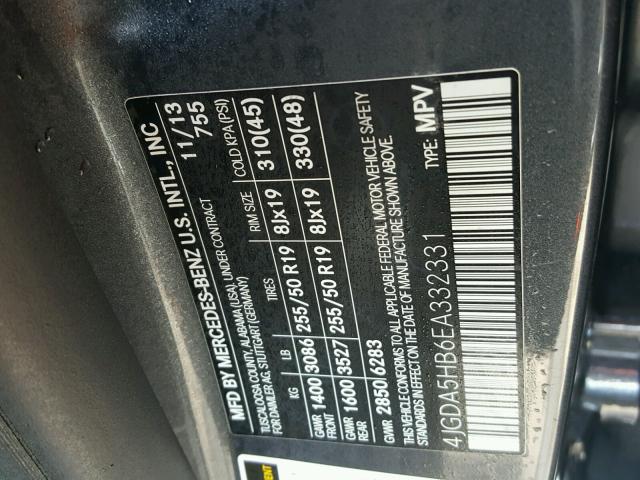 4JGDA5HB6EA332331 - 2014 MERCEDES-BENZ ML 350 4MA GRAY photo 10