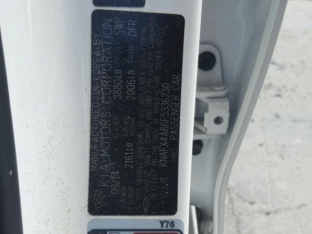 KNAFX4A66F5336230 - 2015 KIA FORTE LX WHITE photo 10