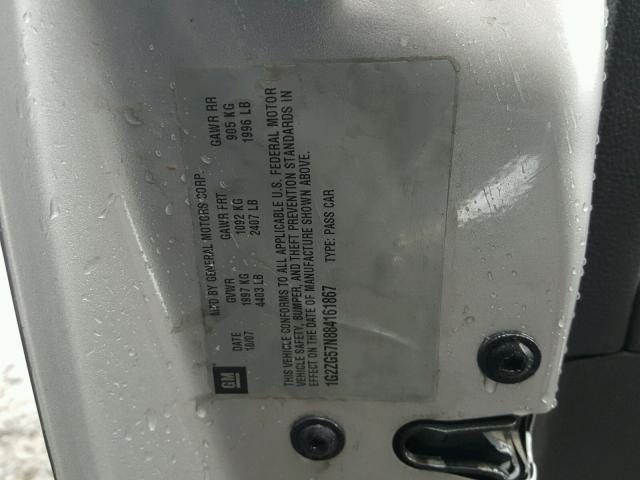 1G2ZG57N884161867 - 2008 PONTIAC G6 BASE SILVER photo 10