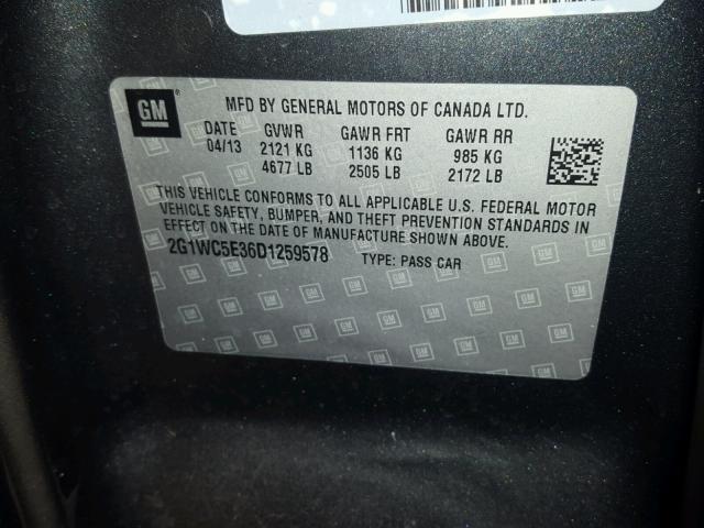 2G1WC5E36D1259578 - 2013 CHEVROLET IMPALA LTZ BLACK photo 10