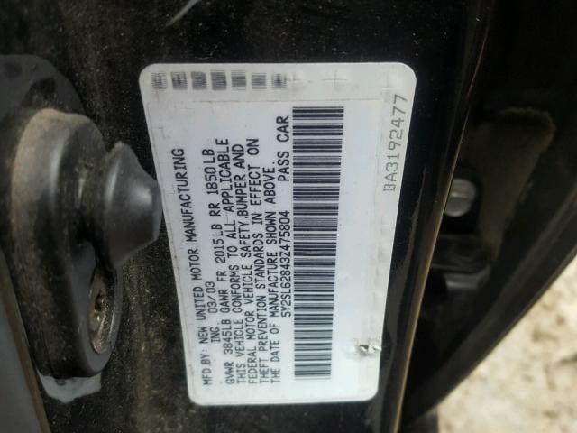 5Y2SL62843Z475804 - 2003 PONTIAC VIBE BLACK photo 10