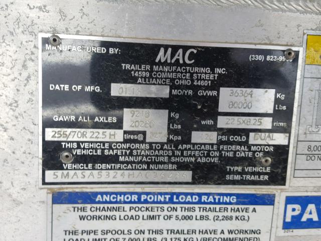 5MASA5324HA036286 - 2017 MAC TRAILER SILVER photo 10