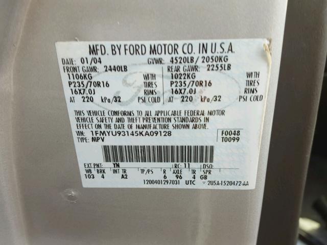 1FMYU93145KA09128 - 2005 FORD ESCAPE XLT SILVER photo 10