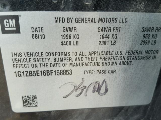 1G1ZB5E16BF158853 - 2011 CHEVROLET MALIBU LS 黑色 照片 10