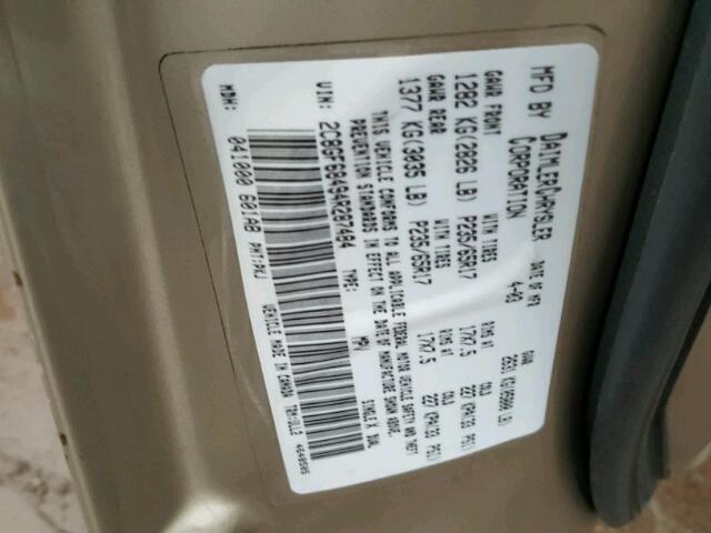 2C8GF68494R287484 - 2004 CHRYSLER PACIFICA GOLD photo 10