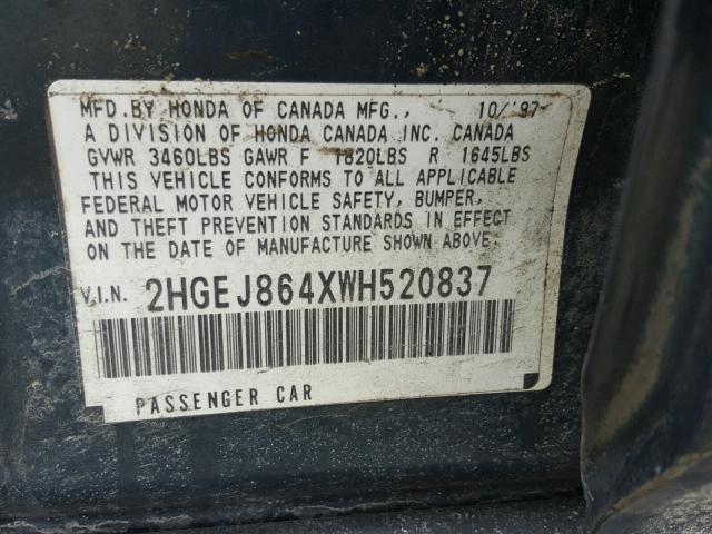 2HGEJ864XWH520837 - 1998 HONDA CIVIC EX Yaşıl foto 10