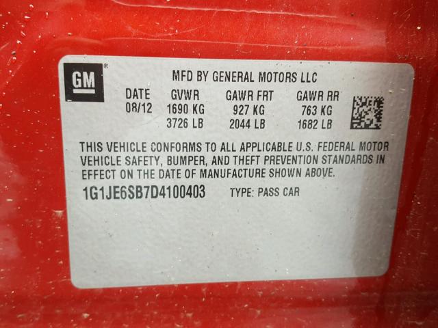 1G1JE6SB7D4100403 - 2013 CHEVROLET SONIC LTZ RED photo 10