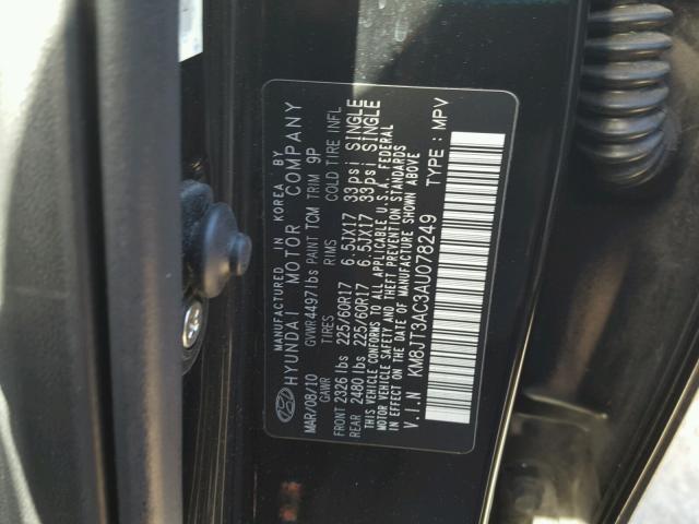 KM8JT3AC3AU078249 - 2010 HYUNDAI TUCSON GLS BLACK photo 10