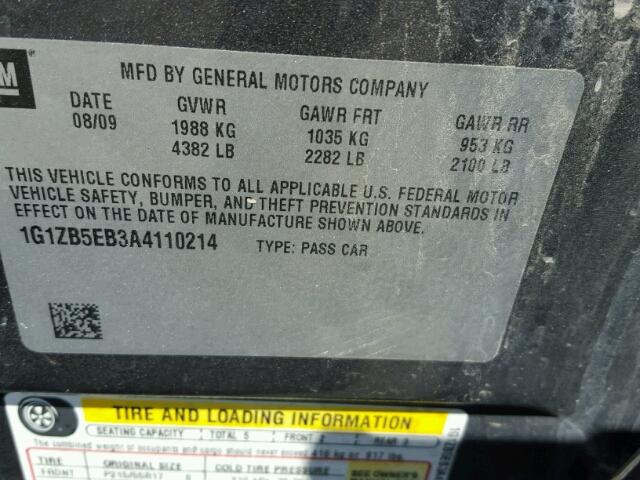 1G1ZB5EB3A4110214 - 2010 CHEVROLET MALIBU LS გრაფიტი ფოტო 10