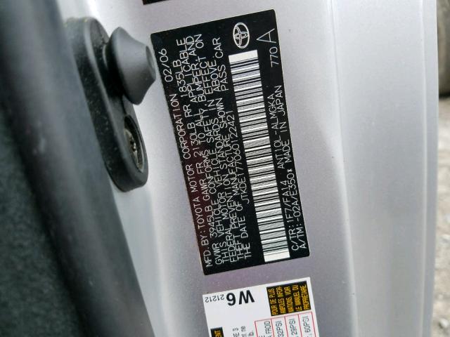 JTKDE177060122421 - 2006 TOYOTA SCION TC 银色 照片 10