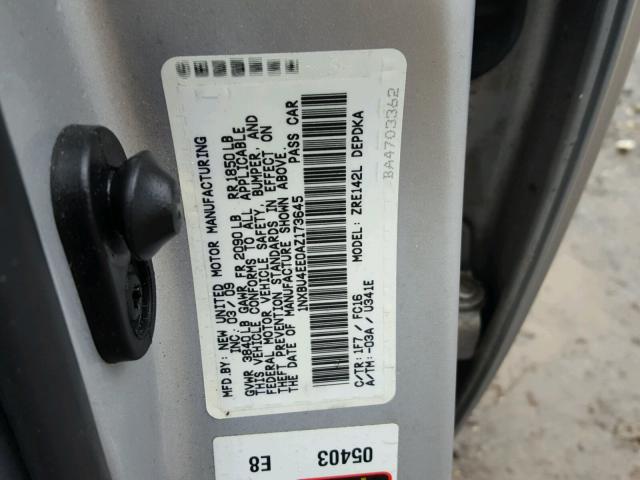 1NXBU4EE0AZ173645 - 2010 TOYOTA COROLLA BA SILVER photo 10