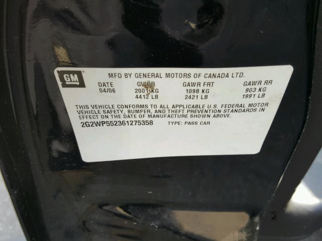 2G2WP552361275358 - 2006 PONTIAC GRAND PRIX BLACK photo 10