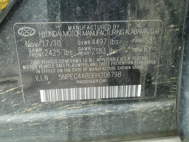 5NPEC4AB0BH206798 - 2011 HYUNDAI SONATA SE BLACK photo 10