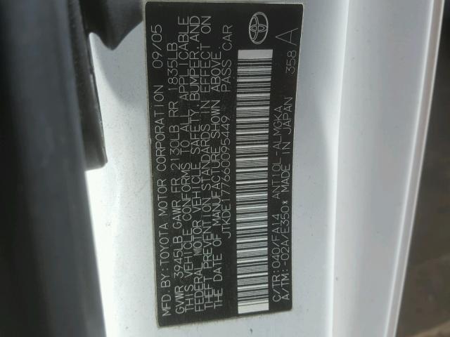 JTKDE177660095449 - 2006 TOYOTA SCION TC 白色 照片 10