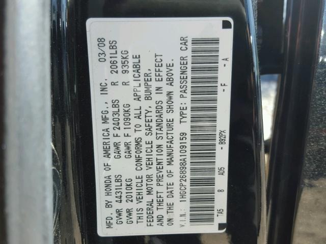 1HGCP26898A109159 - 2008 HONDA ACCORD EXL BLACK photo 10