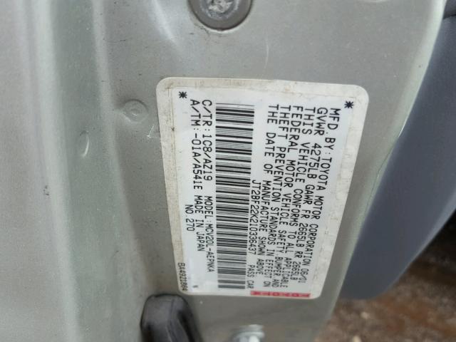 JT2BF22K210336437 - 2001 TOYOTA CAMRY CE SILVER photo 10