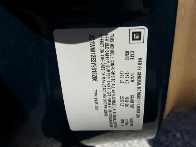 2G1WW12E2Y9318266 - 2000 CHEVROLET MONTE CARL მწვანე ფოტო 10