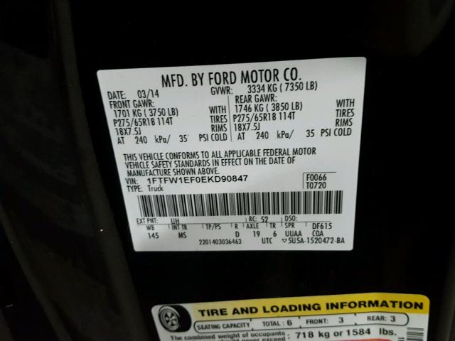 1FTFW1EF0EKD90847 - 2014 FORD F150 SUPER BLACK photo 10