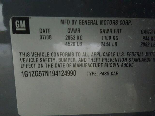 1G1ZG57N194124990 - 2009 CHEVROLET MALIBU LS ნაცრისფერი ფოტო 10